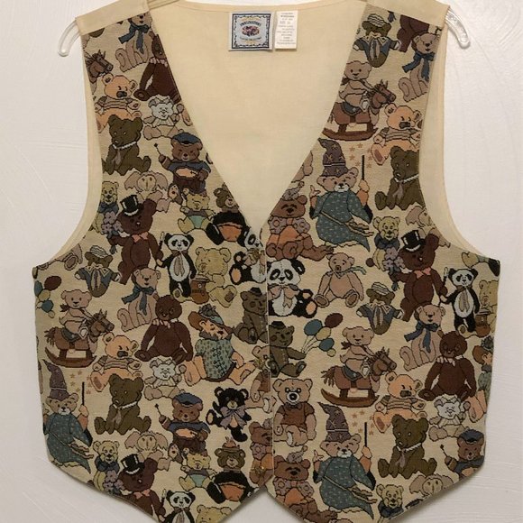 Imaginations vintage tapestry vest with teddy bear - Picture 1 of 4